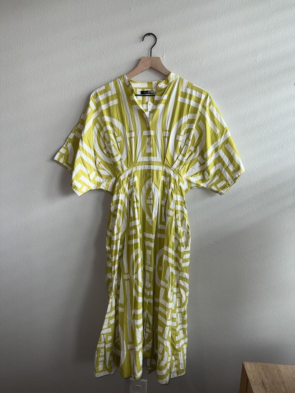 Natori 57 Dress Size 6 Green White Geometric Print Midi Caftan MSRP $495